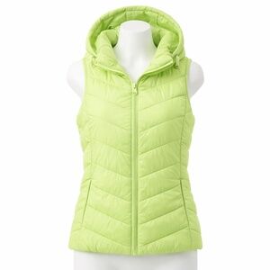 Primark Cares Lime Green Hooded Puffer Vest | Lightweight Gilet | Size M 8/10